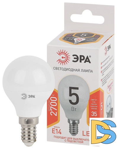 Лампа светодиодная Эра E14 5W 2700K LED P45-5W-827-E14 Б0028485