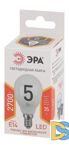 Лампа светодиодная Эра E14 5W 2700K LED P45-5W-827-E14 Б0028485