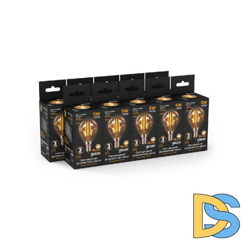 Лампа светодиодная филаментная Gauss E14 5W 2700К золотая 105801005