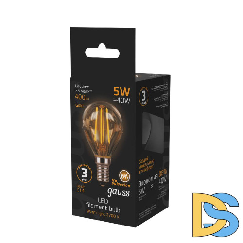 Лампа светодиодная филаментная Gauss E14 5W 2700К золотая 105801005