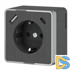Розетка с заземлением, шторками и USB тип A+C Gallant (графит рифленый) W5071704