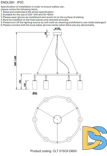 Подвесная люстра Crystal Lux CLT 015C6 D600 BL-GO