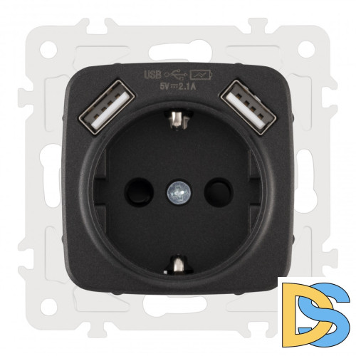 Розетка с заземлением, шторками + 2 USB Arte Milano 205.47-1.black