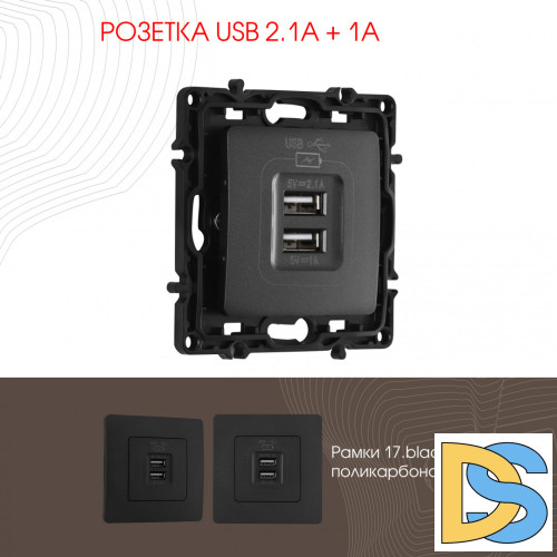 Розетка USB 2.1А+1А Arte Milano 217.46-1.black