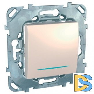 Выключатель 1-клавишный, перекрестный с подсветкой (с трех мест), Бежевый, серия Unica, Schneider Electric