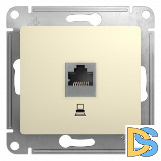 Розетка компьютерная 1-ая кат.5е, RJ-45 (интернет), Бежевый, серия Glossa, Schneider Electric