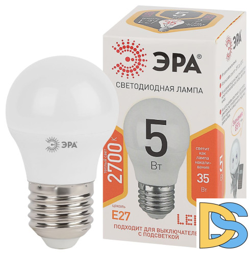 Лампа светодиодная Эра E27 5W 2700K LED P45-5W-827-E27 Б0028486