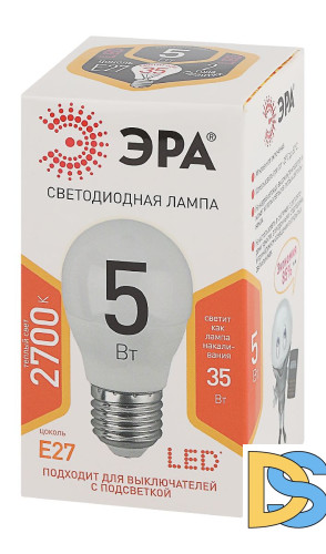 Лампа светодиодная Эра E27 5W 2700K LED P45-5W-827-E27 Б0028486