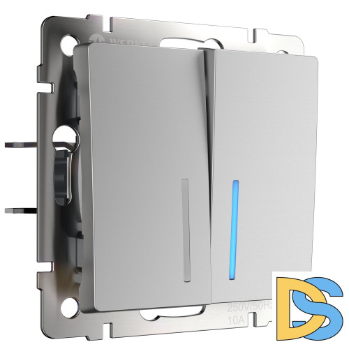 Выключатель двухклавишный Werkel с подсветкой (серебряный) W1120106