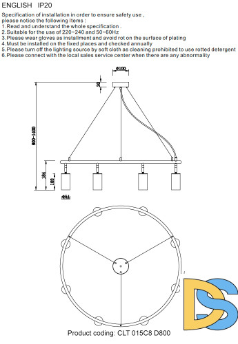 Подвесная люстра Crystal Lux CLT 015C8 D800 BL