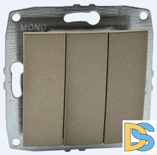 Выключатель трехклавишный Mono Electric Despina-Larissa 10А 250В бронза 500-002322-114