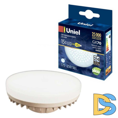 Лампа светодиодная Uniel (UL-00006783) GX70 15W 4000K таблетка матовая LED-GX70-15W/4000K/GX70/FR PLZ01WH