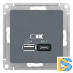 Розетка USB 2-ая тип А+С 2400мА (для подзарядки), Грифель, серия Atlas Design, Schneider Electric