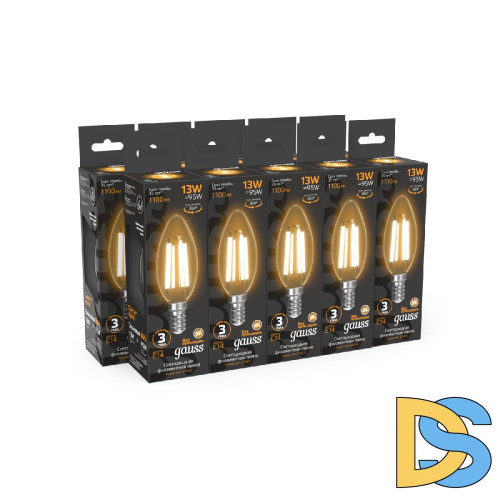 Лампа светодиодная филаментная Gauss E14 13W 2700K прозрачная 103801113