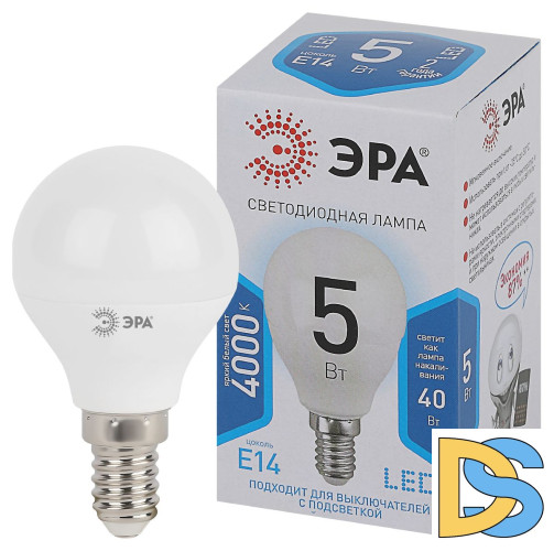 Лампа светодиодная Эра E14 5W 4000K LED P45-5W-840-E14 Б0028487