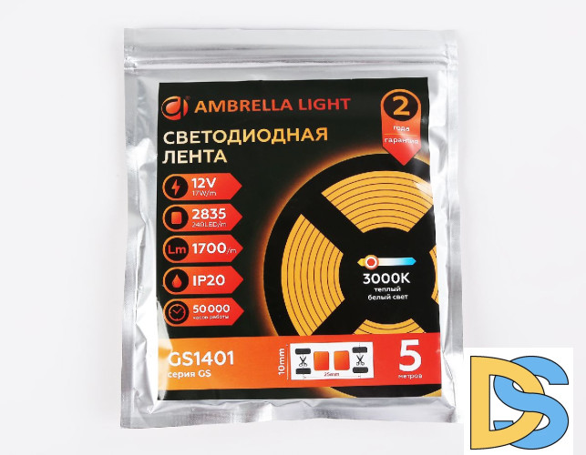 Светодиодная лента Ambrella Light LED Strip 12В 2835 17Вт/м 3000K 5м IP20 GS1401
