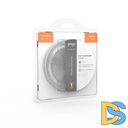 Светодиодная лента Gauss Basic 12В 2835 14,4Вт/м 3000K 5м IP20 BT084