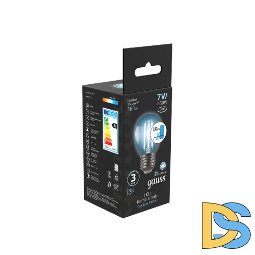 Лампа светодиодная филаментная диммируемая Gauss E27 7W 4100K прозрачная 105802207-S
