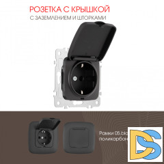 Розетка с заземлением, шторками и защитной крышкой Arte Milano 205.41-1.black