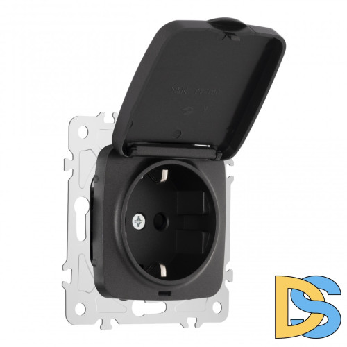 Розетка с заземлением, шторками и защитной крышкой Arte Milano 205.41-1.black