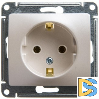 Розетка 1-ая электрическая, с заземлением, Перламутр, серия Glossa, Schneider Electric