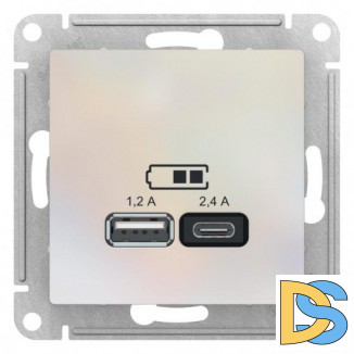 Розетка USB 2-ая тип А+С 2400мА (для подзарядки), Жемчуг, серия Atlas Design, Schneider Electric