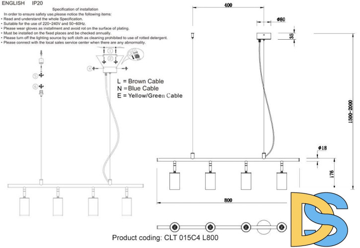Подвесная люстра Crystal Lux CLT 015C4 L800 BL