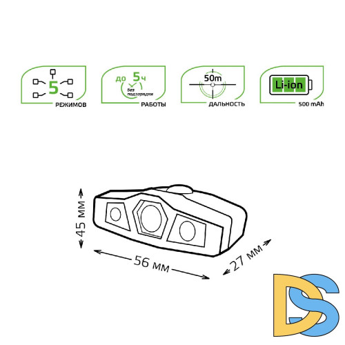 Налобный светодиодный фонарь Gauss аккумуляторный 30х50 180 лм GF406