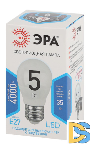 Лампа светодиодная Эра E27 5W 4000K LED P45-5W-840-E27 Б0028488