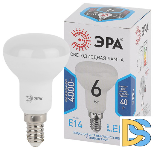 Лампа светодиодная Эра E14 6W 4000K LED R50-6W-840-E14 Б0020556