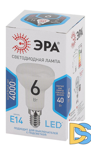 Лампа светодиодная Эра E14 6W 4000K LED R50-6W-840-E14 Б0020556