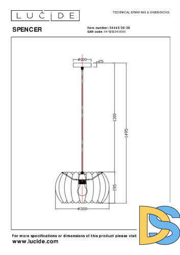 Подвесной светильник Lucide Spencer 34445/30/30