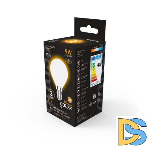 Лампа светодиодная филаментная Gauss E14 9W 3000К матовая 105201109
