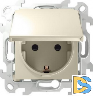 Розетка 1-ая электрическая , с заземлением, крышкой IР44, влагозащищенная, цвет Слоновая кость,Simon 24