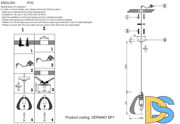 Подвесной светильник Crystal Lux VERANO SP1 TRANSPARENT