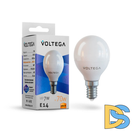 Лампа светодиодная Voltega E14 7W 2800К матовая VG2-G45E14warm7W 7054