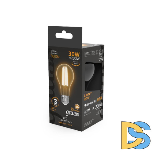 Лампа светодиодная филаментная Gauss E27 30W 2700K прозрачная 102902130