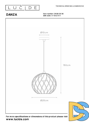 Подвесной светильник Lucide Danza 21428/25/30