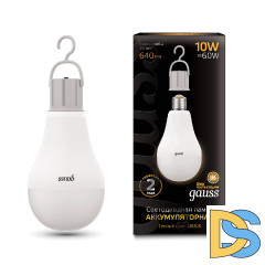 Лампа светодиодная аккумуляторная Gauss E27 10W 3000K матовая 102402100