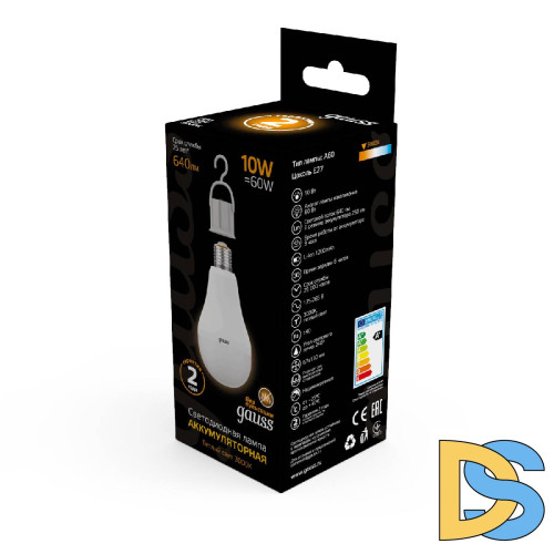 Лампа светодиодная аккумуляторная Gauss E27 10W 3000K матовая 102402100