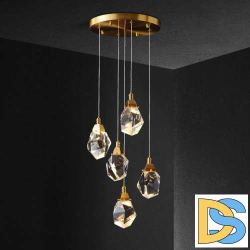 Подвесной светильник Delight Collection Crystal rock II 9701P/5R brass