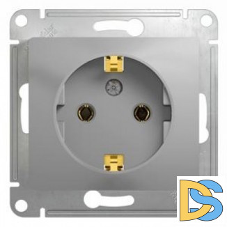 Розетка 1-ая электрическая, с заземлением, Алюминий, серия Glossa, Schneider Electric