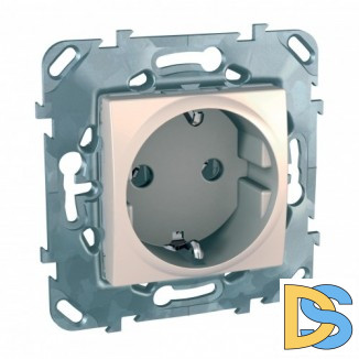 Розетка 1-ая электрическая, с заземлением, Бежевый, серия Unica, Schneider Electric