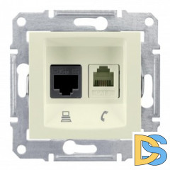 Розетка телефонная+компьютерная RJ-11/RJ-45 кат. 6e, Бежевый, серия Sedna, Schneider Electric