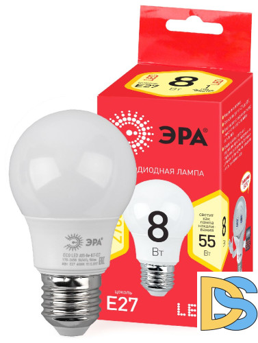 Лампа светодиодная Эра E27 8W 2700K ECO LED A55-8W-827-E27 Б0032095