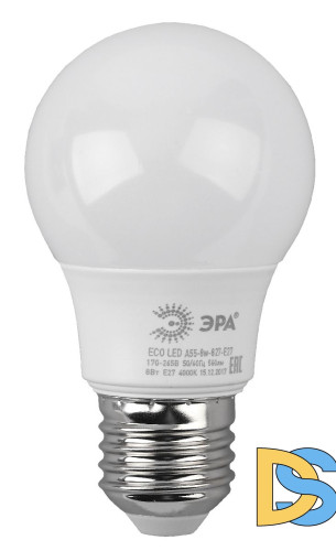Лампа светодиодная Эра E27 8W 2700K ECO LED A55-8W-827-E27 Б0032095