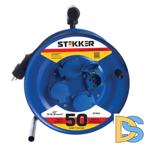 Удлинитель на металлической катушке 4-местный Stekker PRF02-41-50 50м 39297