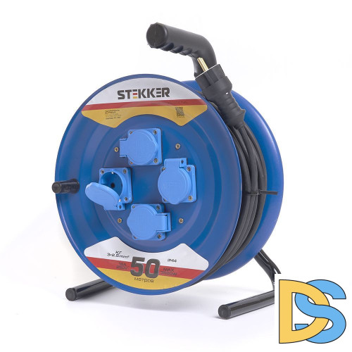 Удлинитель на металлической катушке 4-местный Stekker PRF02-41-50 50м 39297