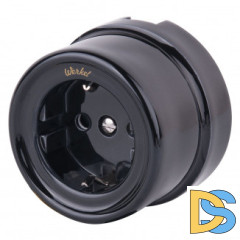 Розетка с заземлением (черный) Ретро W5671008