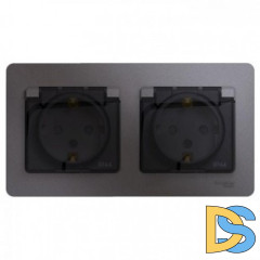 Розетка 2-ая электрическая с заземлением с защитными шторками IP44, Графит, серия Glossa, Schneider Electric